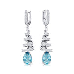 Spiral Diamond Pear Cut Aquamarine Dangle Earrings - GeumJewels