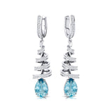 Spiral Diamond Pear Cut Aquamarine Dangle Earrings - GeumJewels