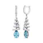 Spiral Diamond Pear Cut Aquamarine Dangle Earrings - GeumJewels