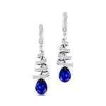 Spiral Diamond Pear Cut Blue Sapphire Dangle Earrings - GeumJewels