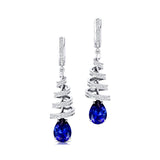 Spiral Diamond Pear Cut Blue Sapphire Dangle Earrings - GeumJewels