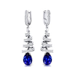 Spiral Diamond Pear Cut Blue Sapphire Dangle Earrings - GeumJewels