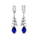 Spiral Diamond Pear Cut Blue Sapphire Dangle Earrings - GeumJewels