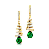 Spiral Diamond Pear Cut Emerald Dangle Earrings - GeumJewels