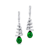 Spiral Diamond Pear Cut Emerald Dangle Earrings - GeumJewels