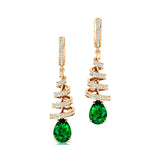 Spiral Diamond Pear Cut Emerald Dangle Earrings - GeumJewels