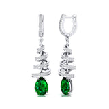Spiral Diamond Pear Cut Emerald Dangle Earrings - GeumJewels