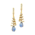 Spiral Diamond Pear Cut Moonstone Dangle Earrings - GeumJewels