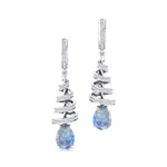 Spiral Diamond Pear Cut Moonstone Dangle Earrings - GeumJewels