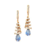 Spiral Diamond Pear Cut Moonstone Dangle Earrings - GeumJewels