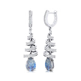 Spiral Diamond Pear Cut Moonstone Dangle Earrings - GeumJewels