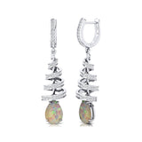 Spiral Diamond Pear Cut Opal Dangle Earrings - GeumJewels