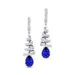 Spiral Diamond Pear Cut Tanzanite Dangle Earrings - GeumJewels
