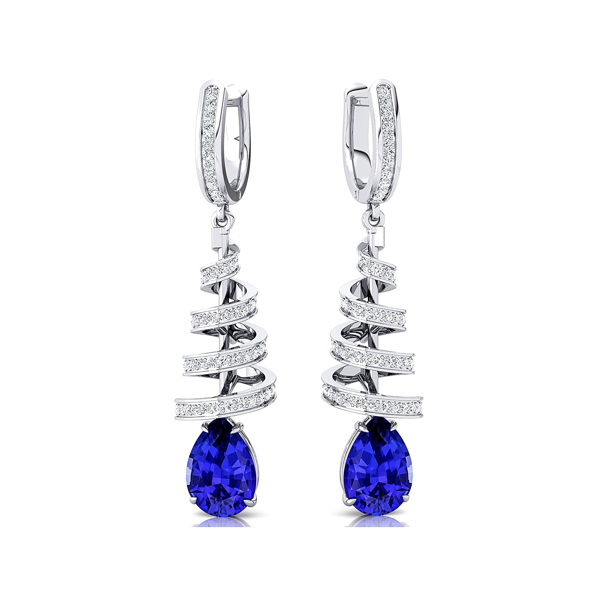 Spiral Diamond Pear Cut Tanzanite Dangle Earrings - GeumJewels