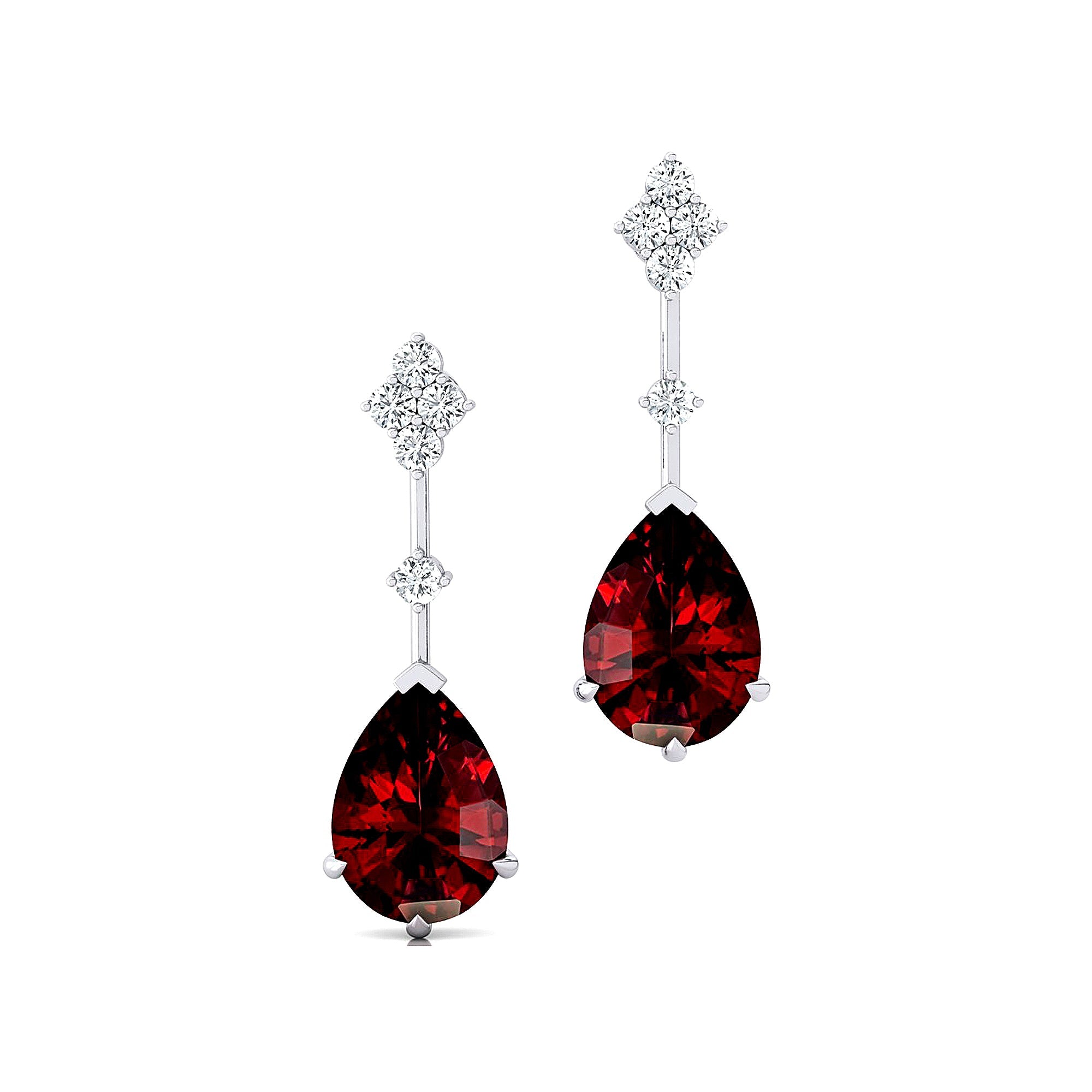 Teardrop Garnet Drop Earrings with Accent Diamonds - GeumJewels