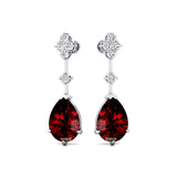 Teardrop Garnet Drop Earrings with Accent Diamonds - GeumJewels