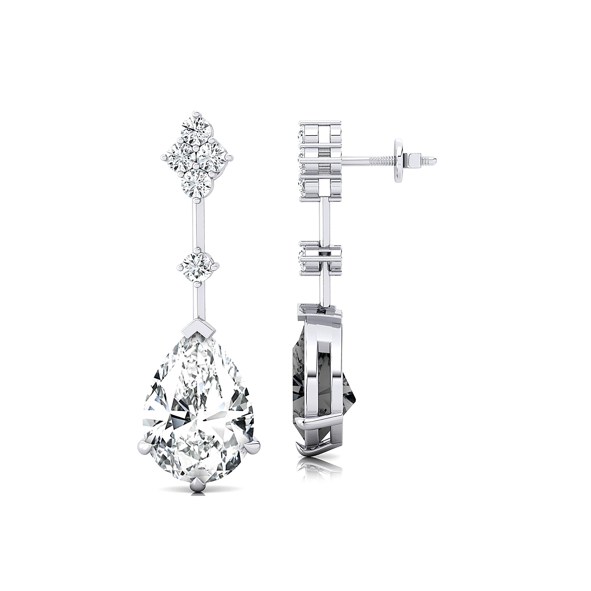 Teardrop Lab Diamond Drop Earrings with Accent Diamonds - GeumJewels