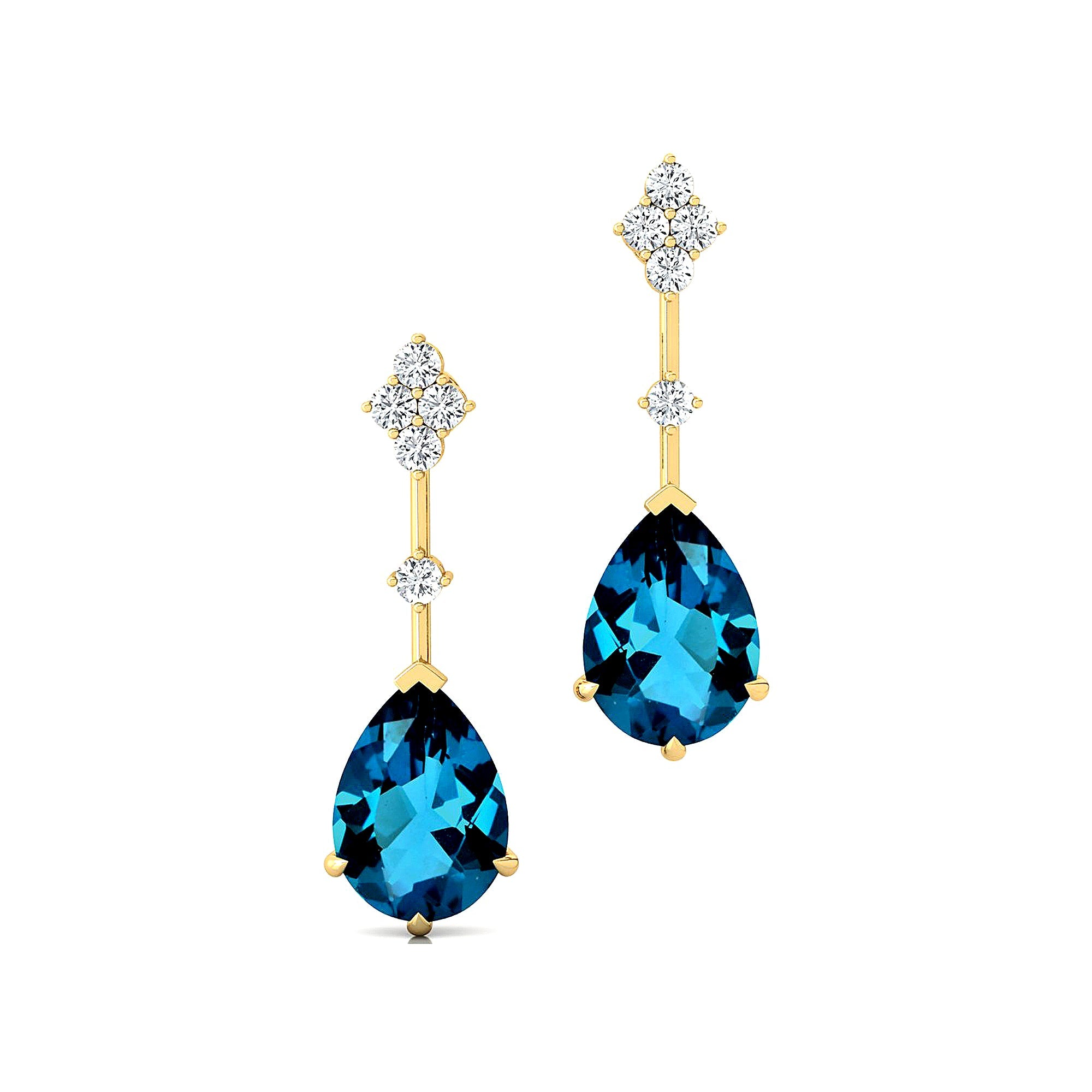 Teardrop London Blue Topaz Drop Earrings with Accent Diamonds - GeumJewels