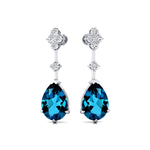 Teardrop London Blue Topaz Drop Earrings with Accent Diamonds - GeumJewels