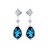 Teardrop London Blue Topaz Drop Earrings with Accent Diamonds - GeumJewels