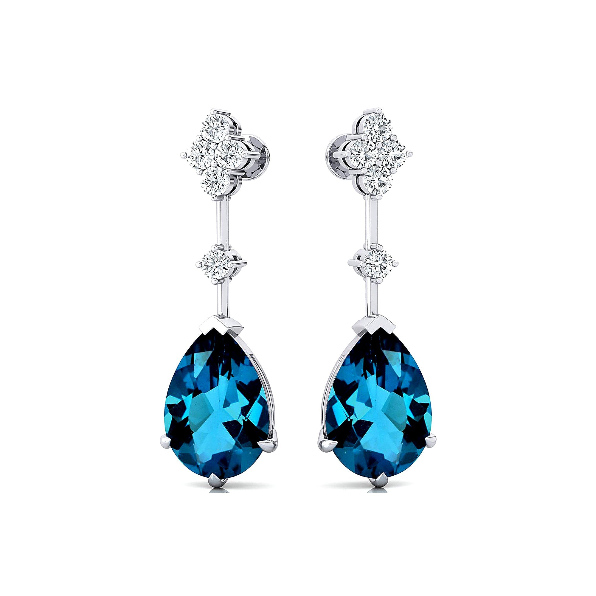 Teardrop London Blue Topaz Drop Earrings with Accent Diamonds - GeumJewels
