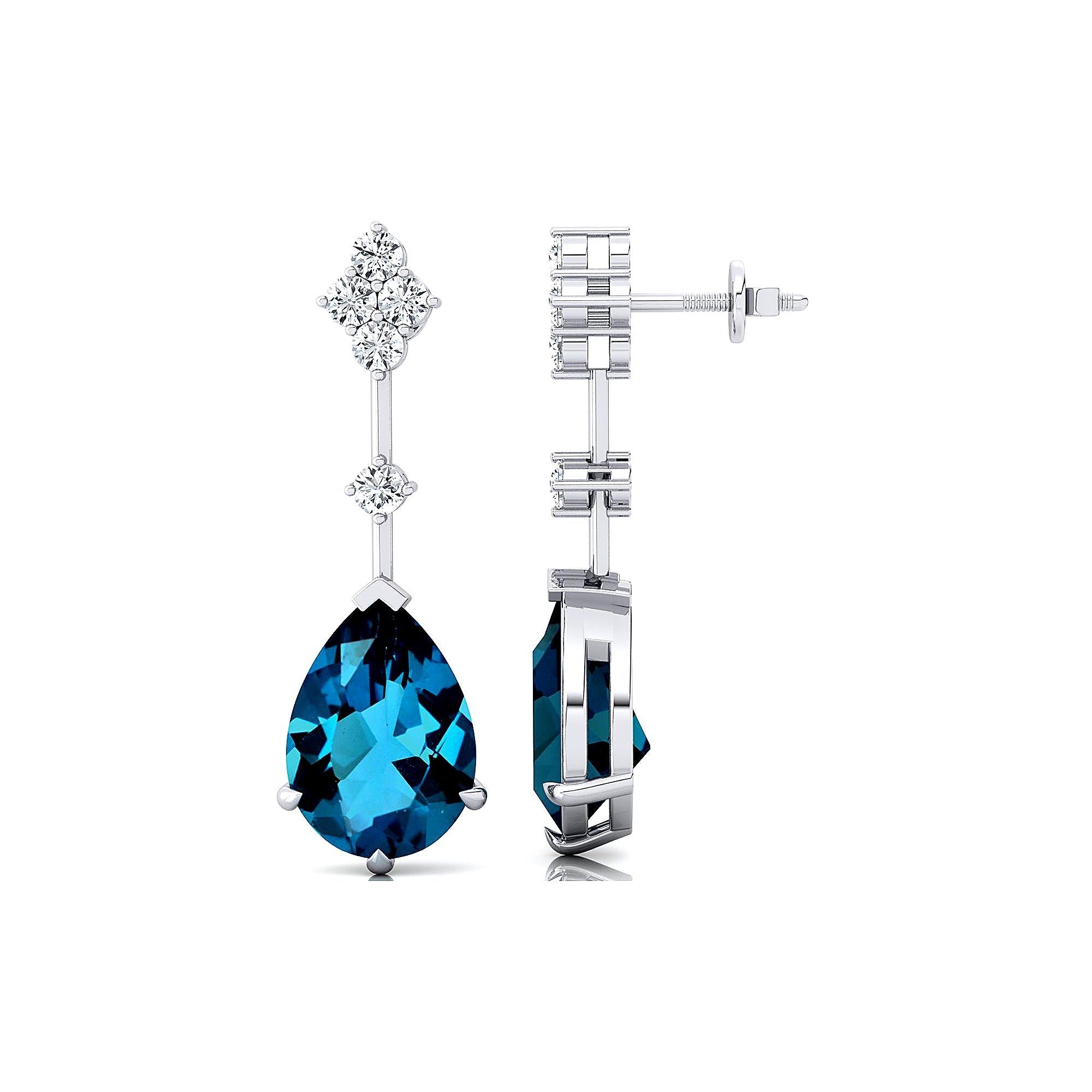 Teardrop London Blue Topaz Drop Earrings with Accent Diamonds - GeumJewels