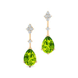 Teardrop Peridot Drop Earrings with Accent Diamonds - GeumJewels