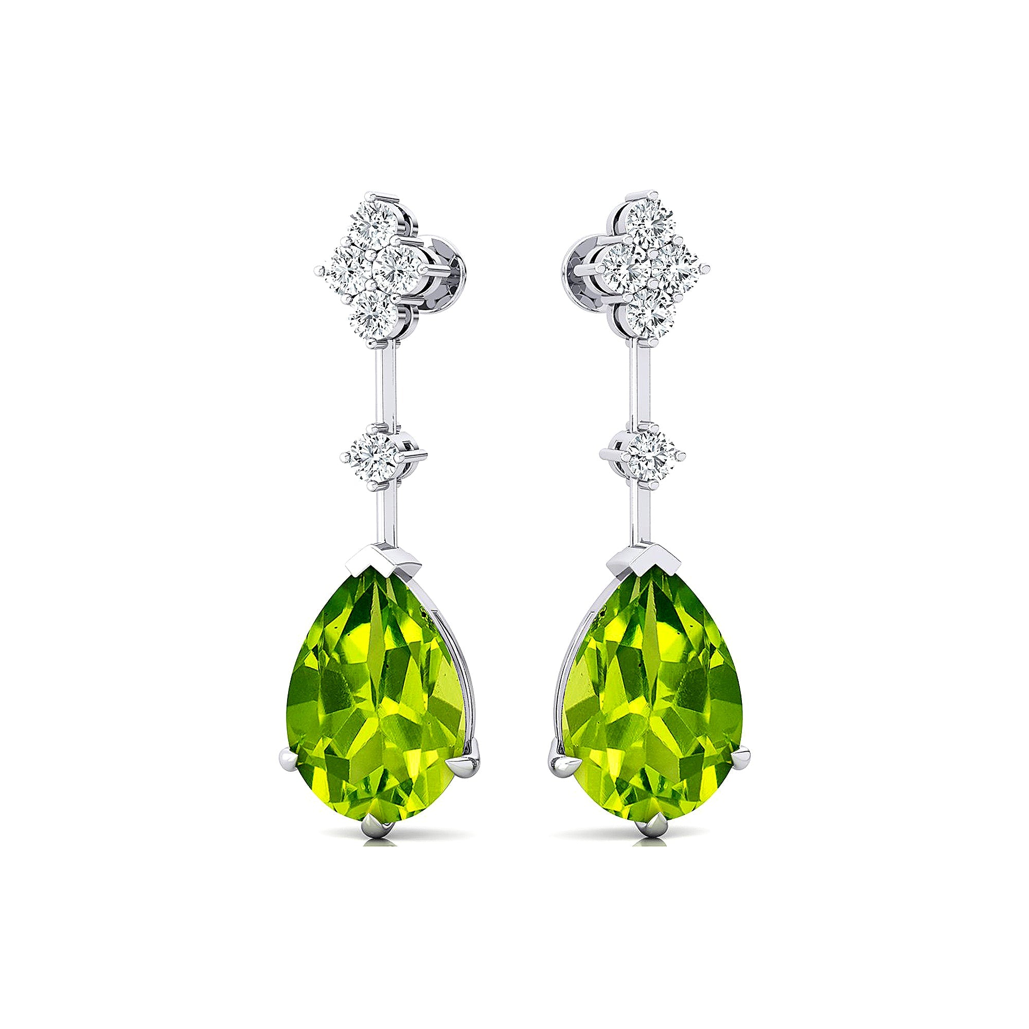 Teardrop Peridot Drop Earrings with Accent Diamonds - GeumJewels