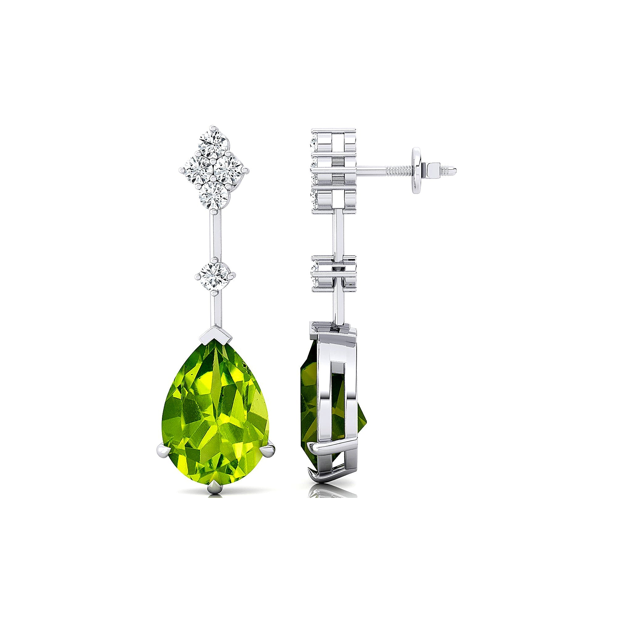 Teardrop Peridot Drop Earrings with Accent Diamonds - GeumJewels
