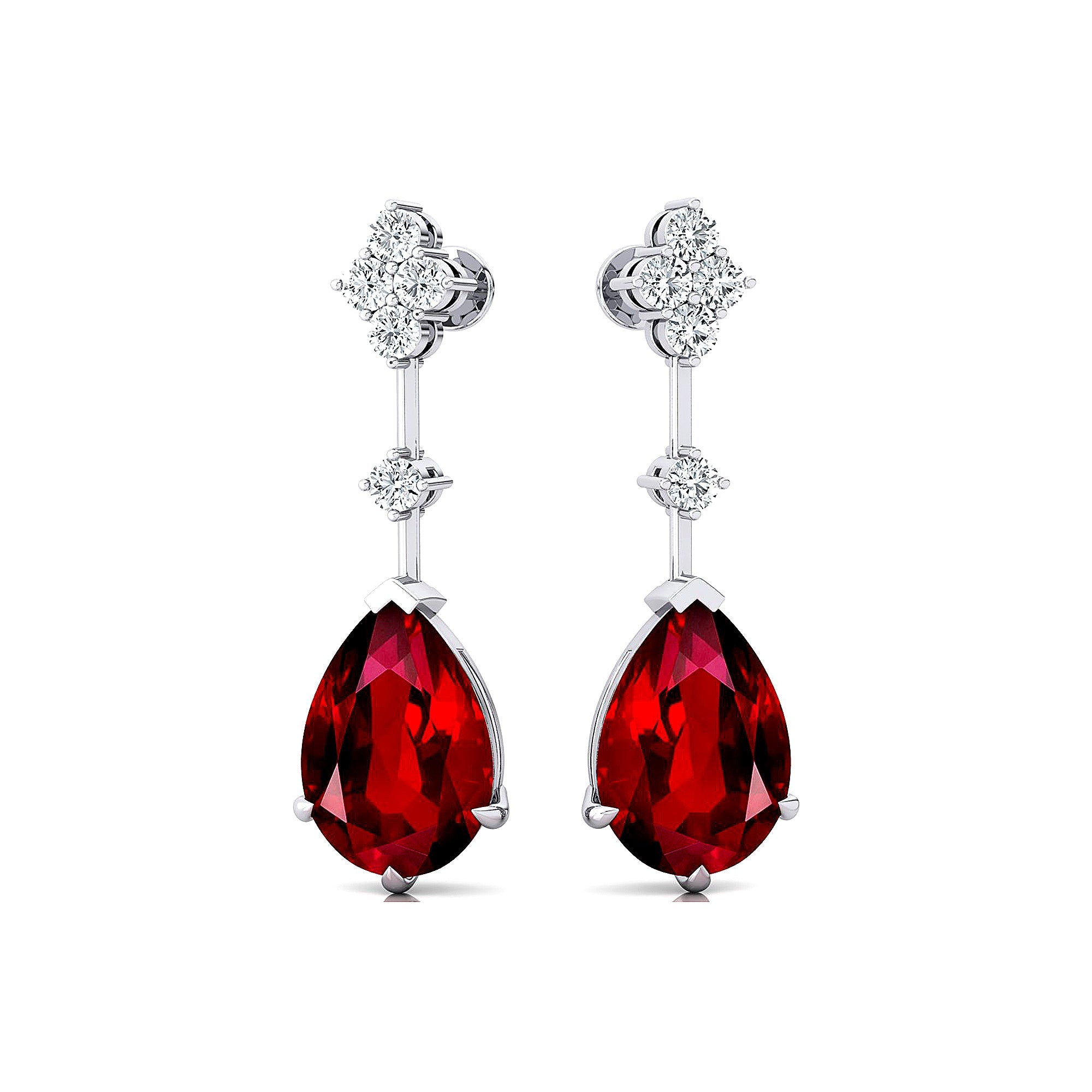 Teardrop Ruby Drop Earrings with Accent Diamonds - GeumJewels