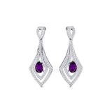 Vintage Inspired Pear Cut Amethyst Diamond Drop Earrings - GeumJewels