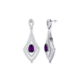 Vintage Inspired Pear Cut Amethyst Diamond Drop Earrings - GeumJewels