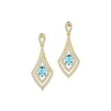 Vintage Inspired Pear Cut Aquamarine Diamond Drop Earrings - GeumJewels