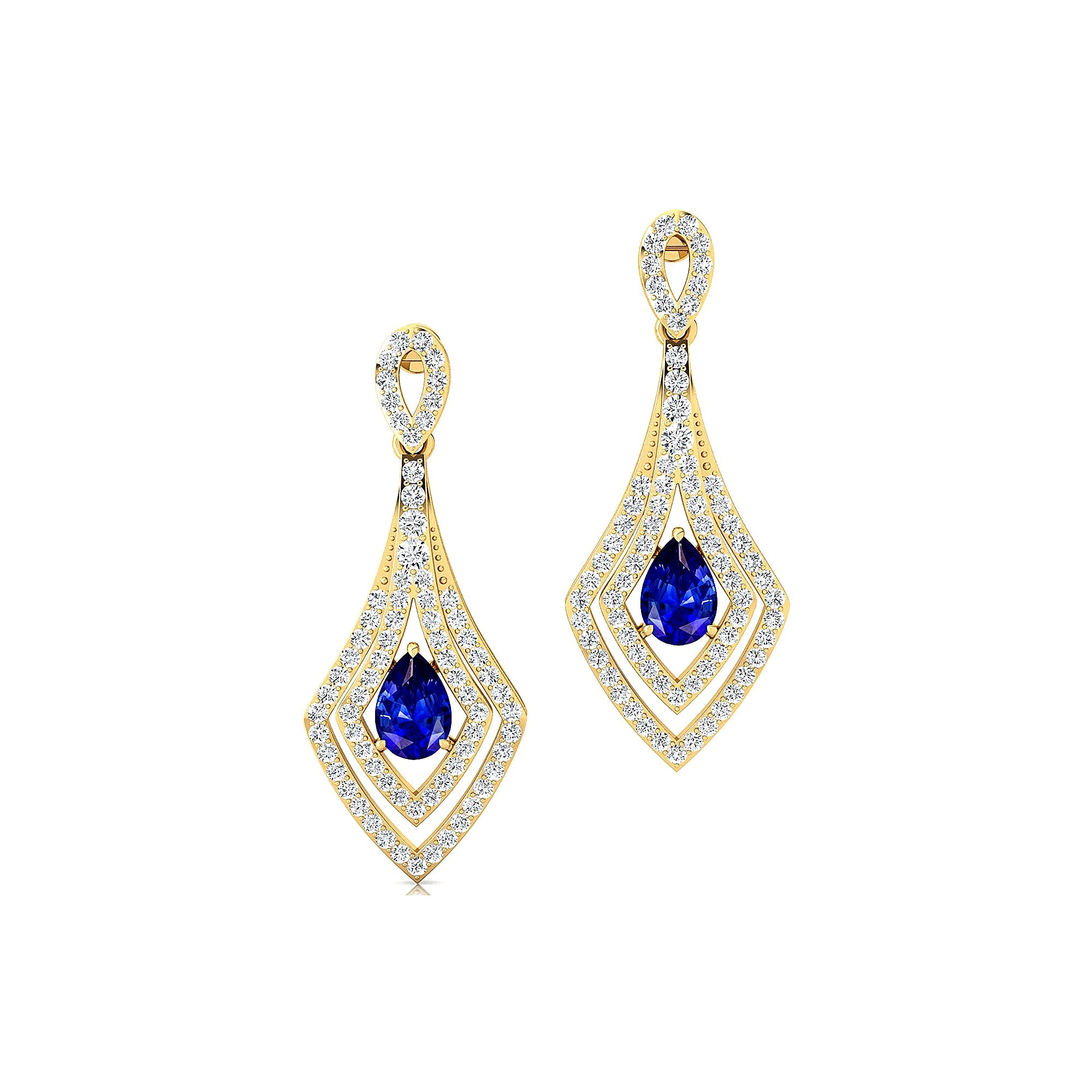 Vintage Inspired Pear Cut Blue Sapphire Diamond Drop Earrings - GeumJewels