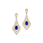 Vintage Inspired Pear Cut Blue Sapphire Diamond Drop Earrings - GeumJewels
