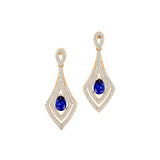 Vintage Inspired Pear Cut Blue Sapphire Diamond Drop Earrings - GeumJewels