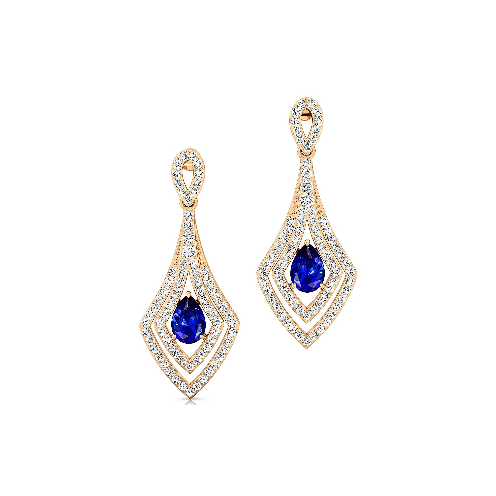 Vintage Inspired Pear Cut Blue Sapphire Diamond Drop Earrings - GeumJewels