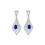 Vintage Inspired Pear Cut Blue Sapphire Diamond Drop Earrings - GeumJewels
