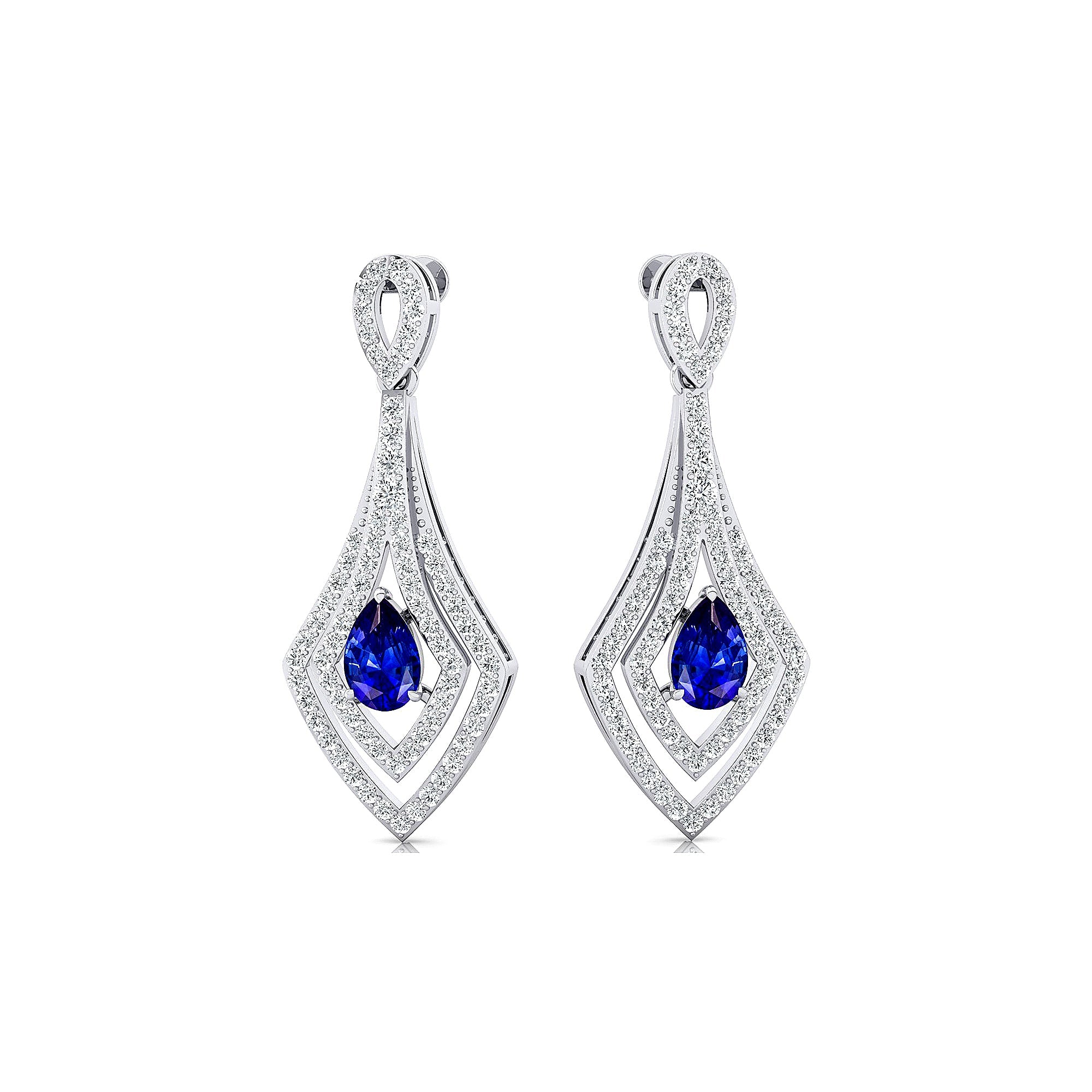 Vintage Inspired Pear Cut Blue Sapphire Diamond Drop Earrings - GeumJewels
