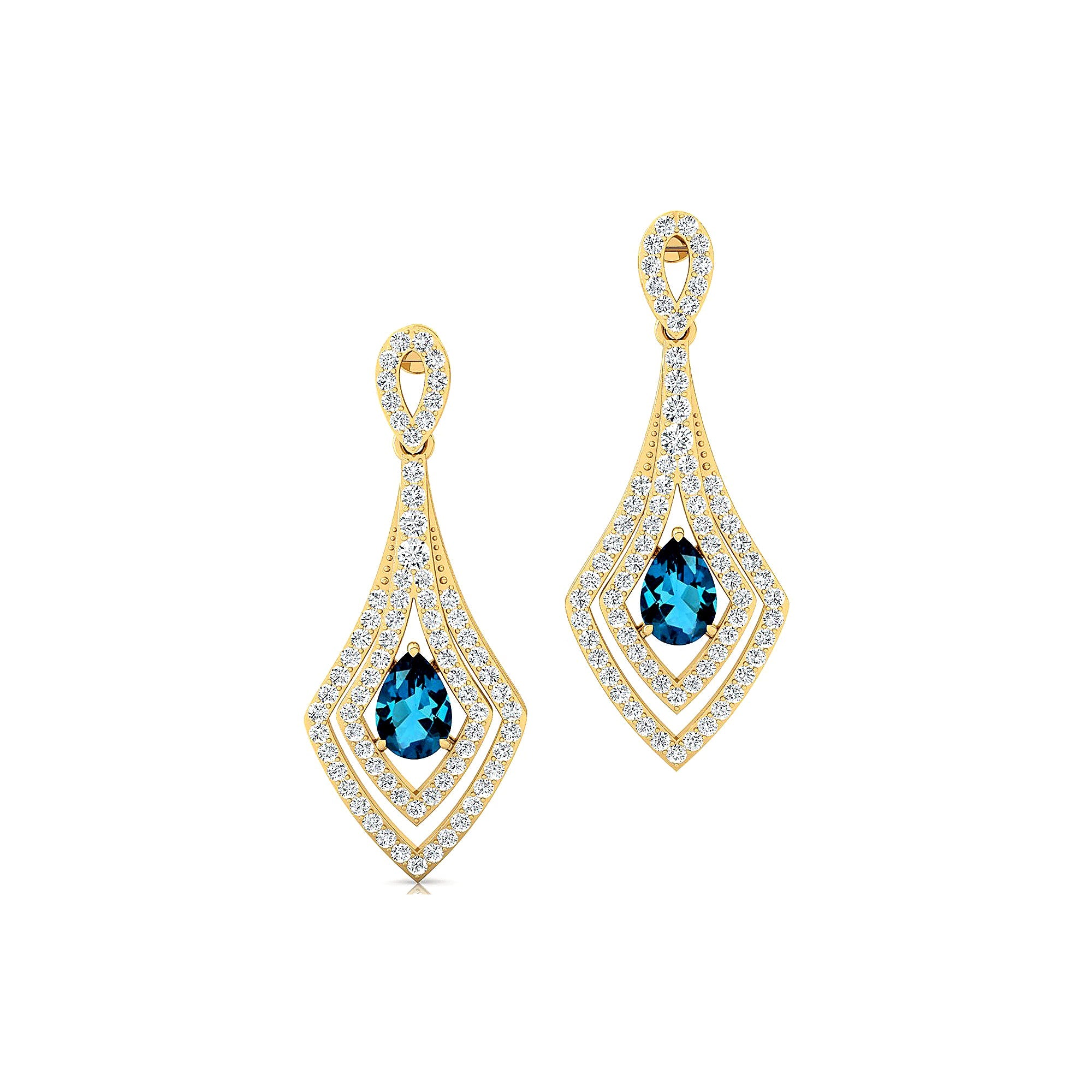 Vintage Inspired Pear Cut London Blue Topaz Diamond Drop Earrings - GeumJewels