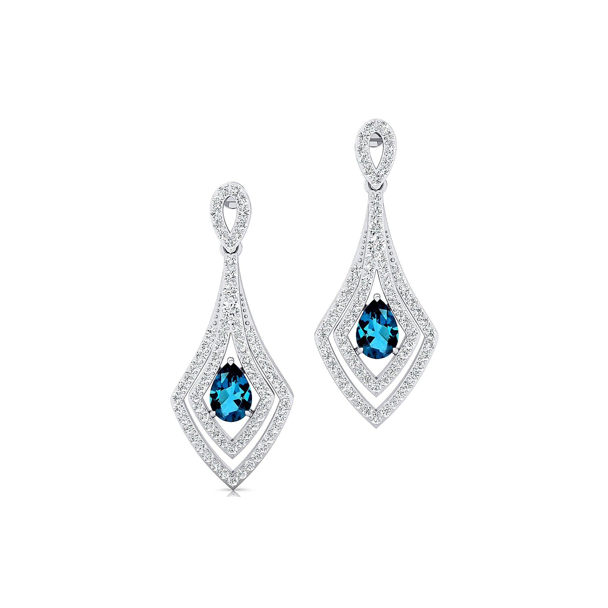 Vintage Inspired Pear Cut London Blue Topaz Diamond Drop Earrings - GeumJewels