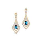 Vintage Inspired Pear Cut London Blue Topaz Diamond Drop Earrings - GeumJewels