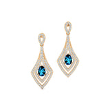 Vintage Inspired Pear Cut London Blue Topaz Diamond Drop Earrings - GeumJewels