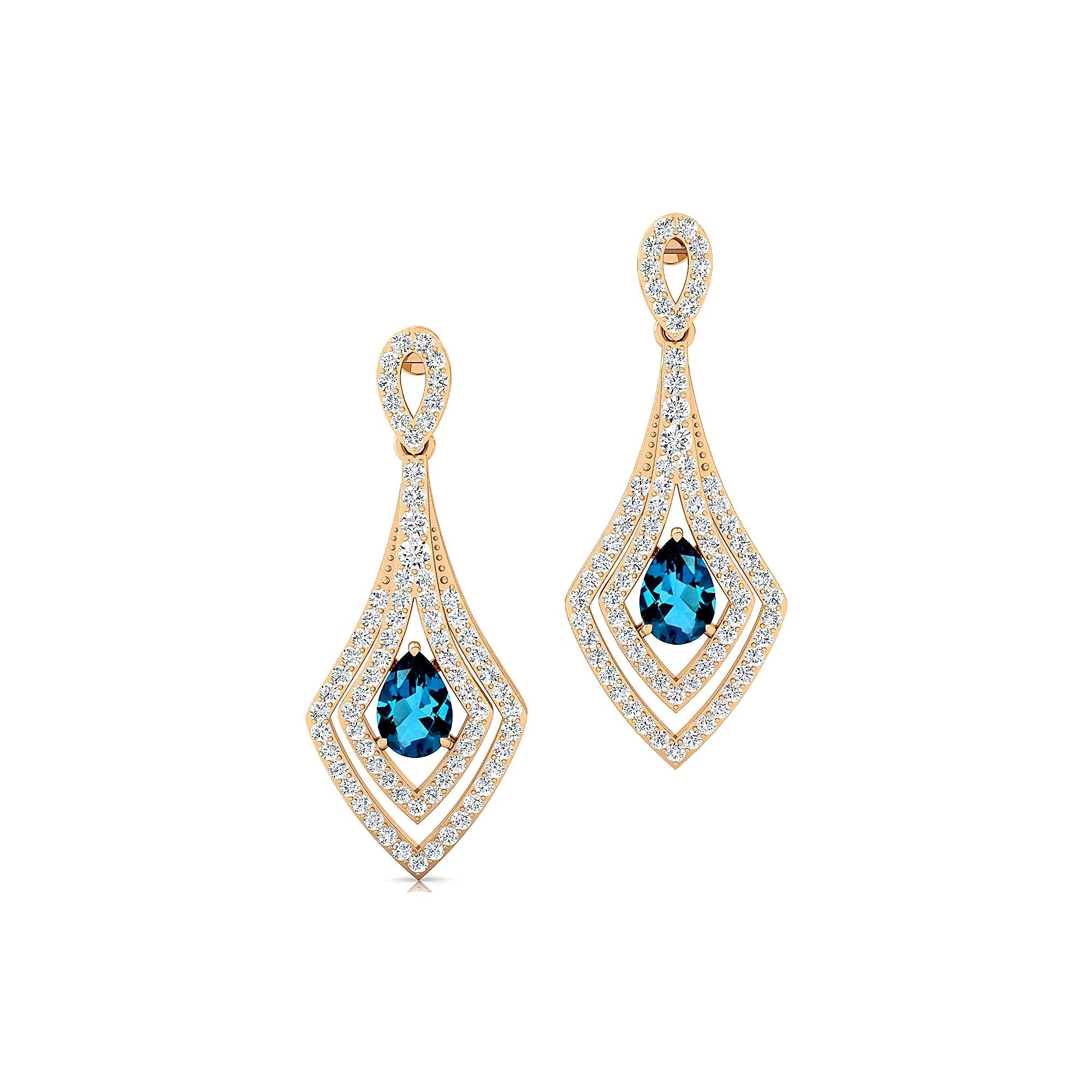 Vintage Inspired Pear Cut London Blue Topaz Diamond Drop Earrings - GeumJewels