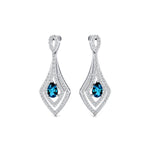 Vintage Inspired Pear Cut London Blue Topaz Diamond Drop Earrings - GeumJewels