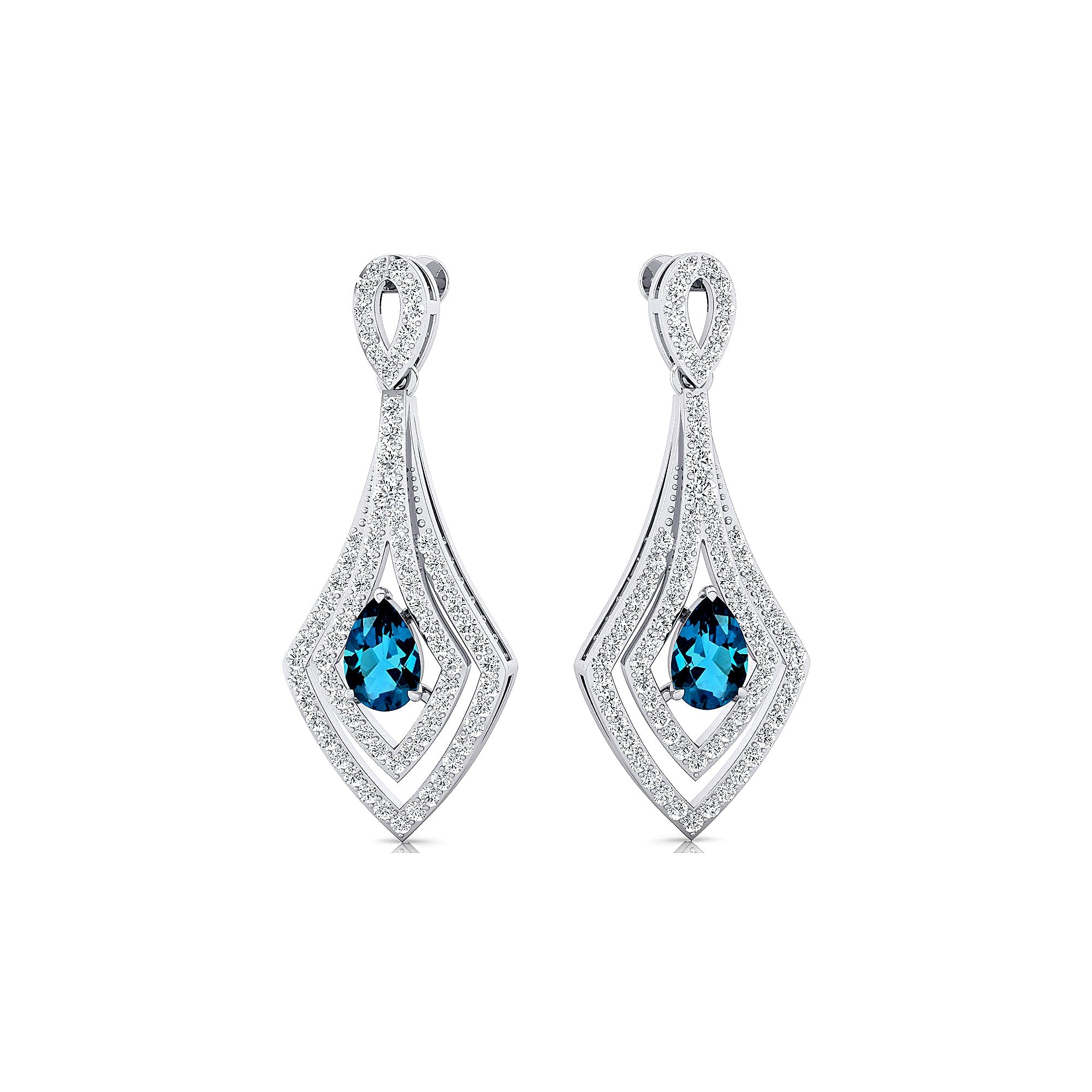 Vintage Inspired Pear Cut London Blue Topaz Diamond Drop Earrings - GeumJewels