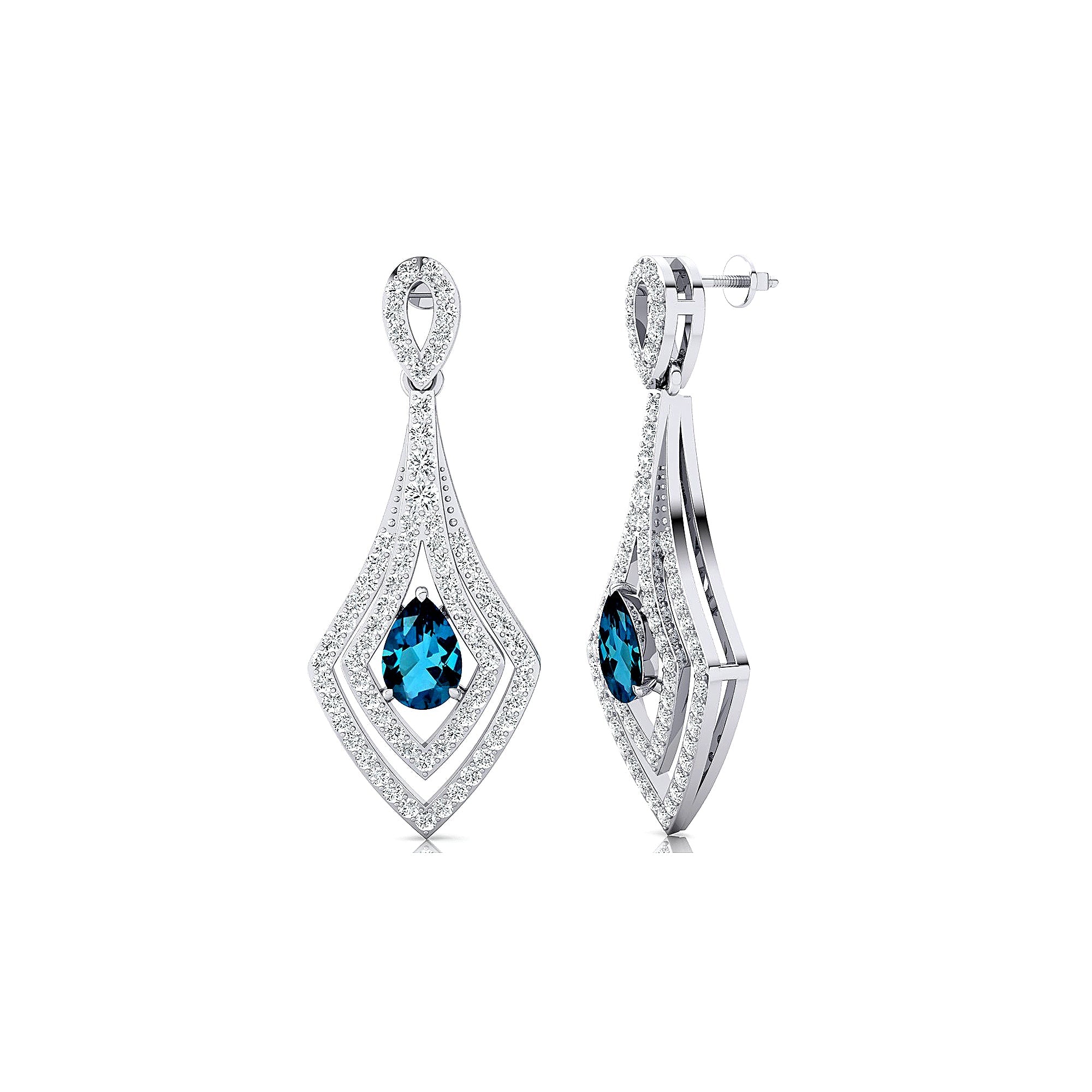 Vintage Inspired Pear Cut London Blue Topaz Diamond Drop Earrings - GeumJewels