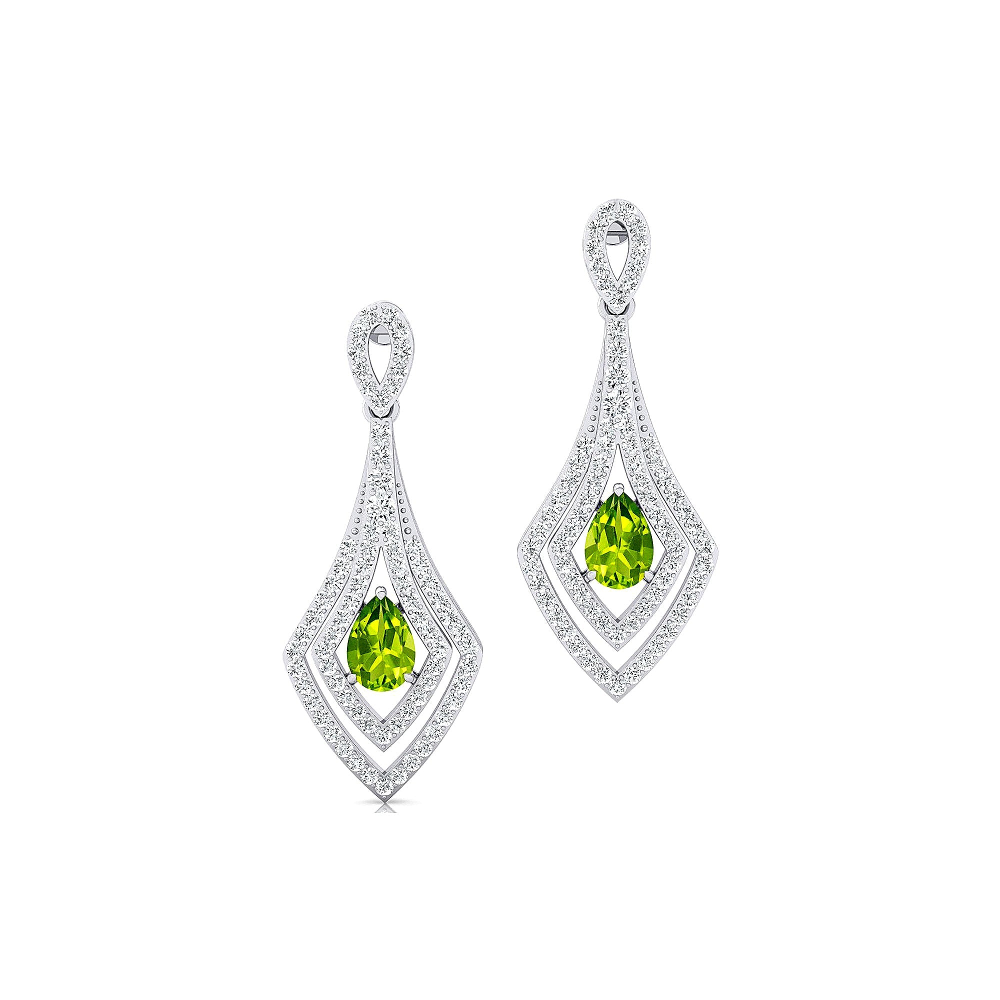Vintage Inspired Pear Cut Peridot Diamond Drop Earrings - GeumJewels