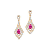 Vintage Inspired Pear Cut Pink Sapphire Diamond Drop Earrings - GeumJewels