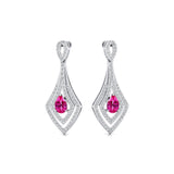 Vintage Inspired Pear Cut Pink Sapphire Diamond Drop Earrings - GeumJewels